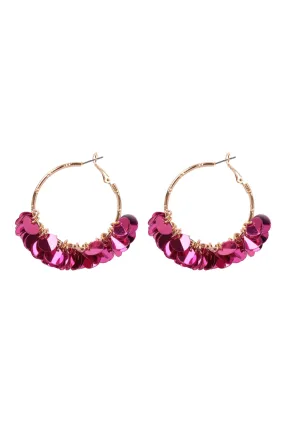 1.75" Sequin Dangle Hoop Earrings Fuchsia - Pack of 6