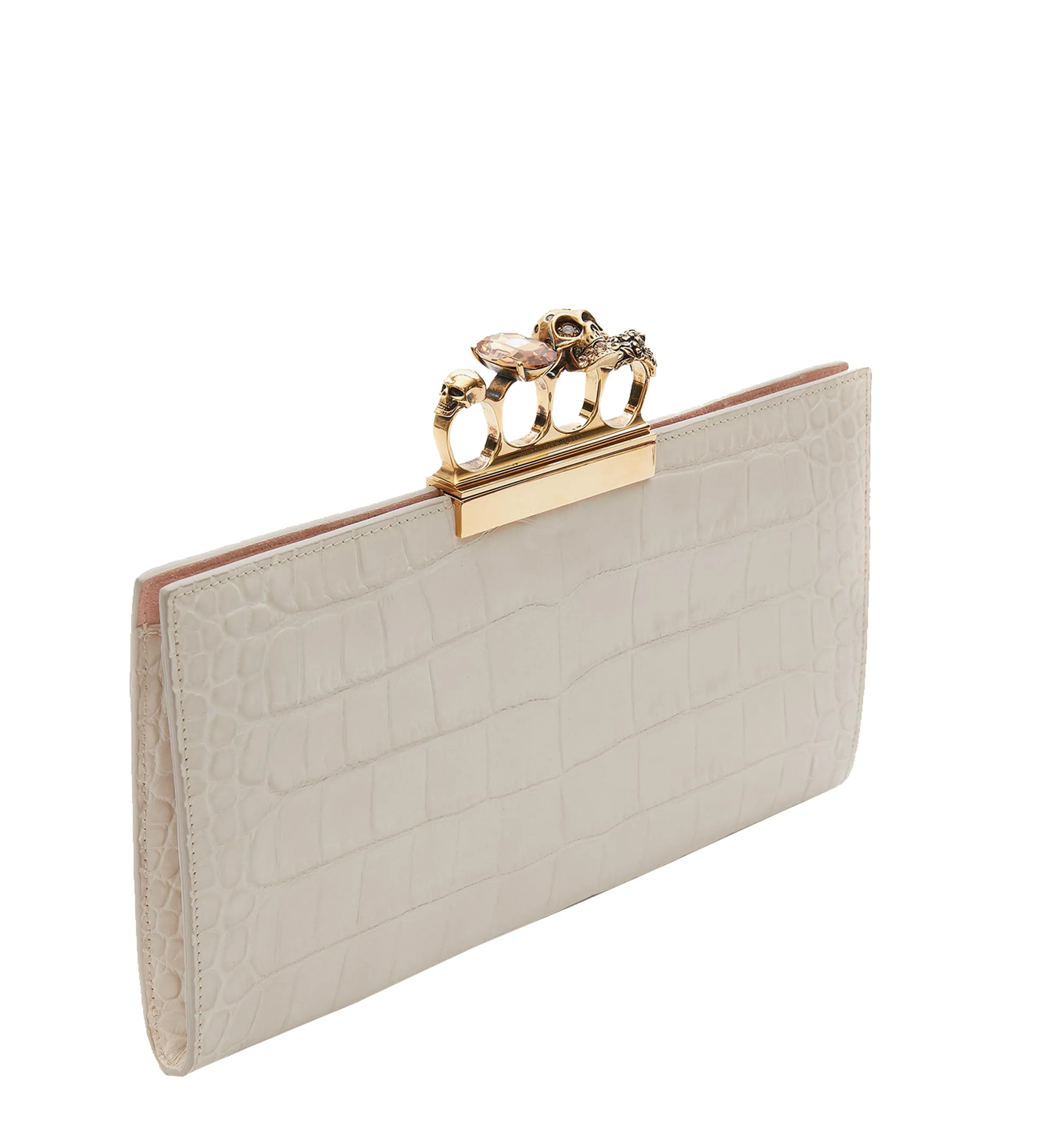 4 Ring Clutch Large Croc, White Bone/Gold