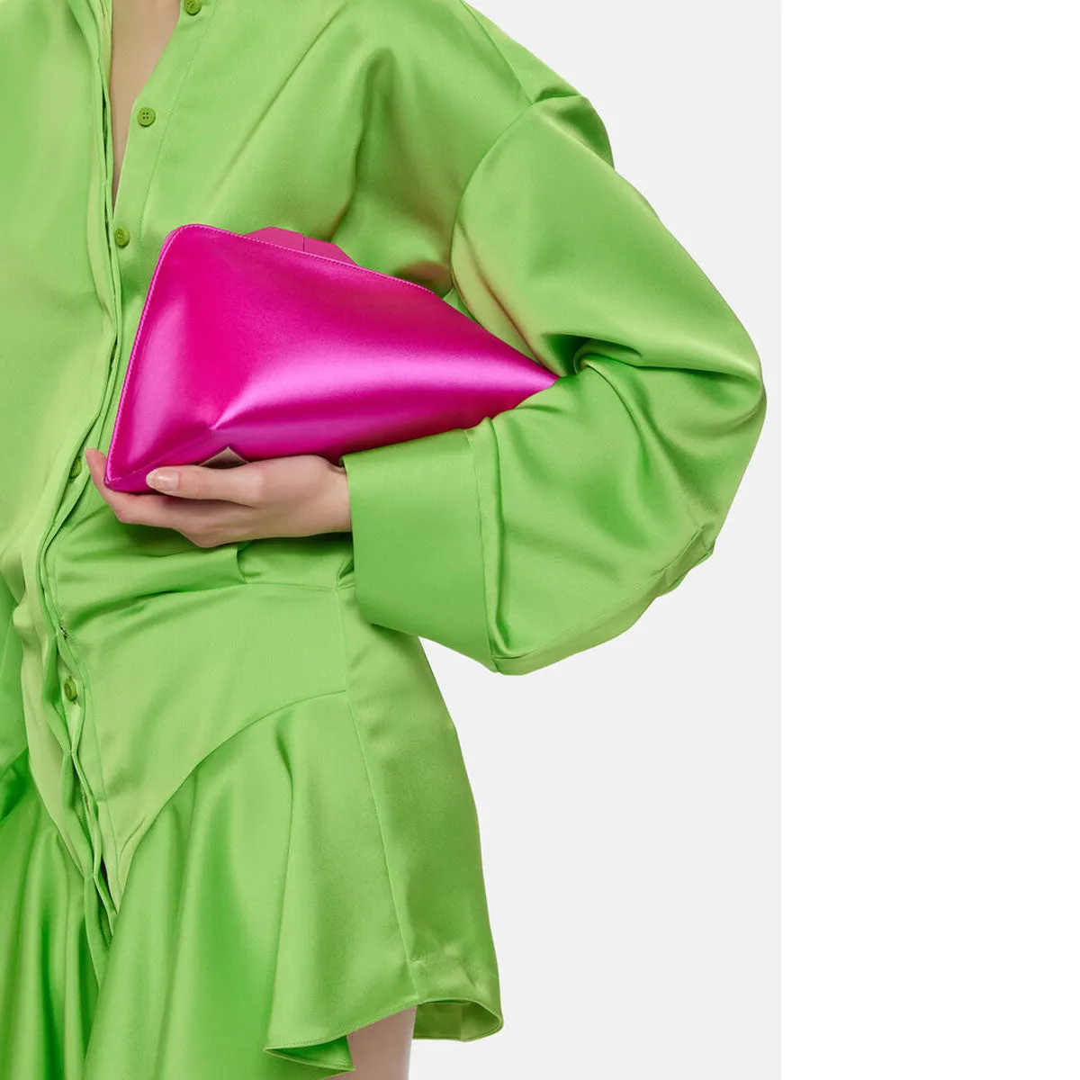 ''8.30PM'' Satin Oversized Clutch, Fushia