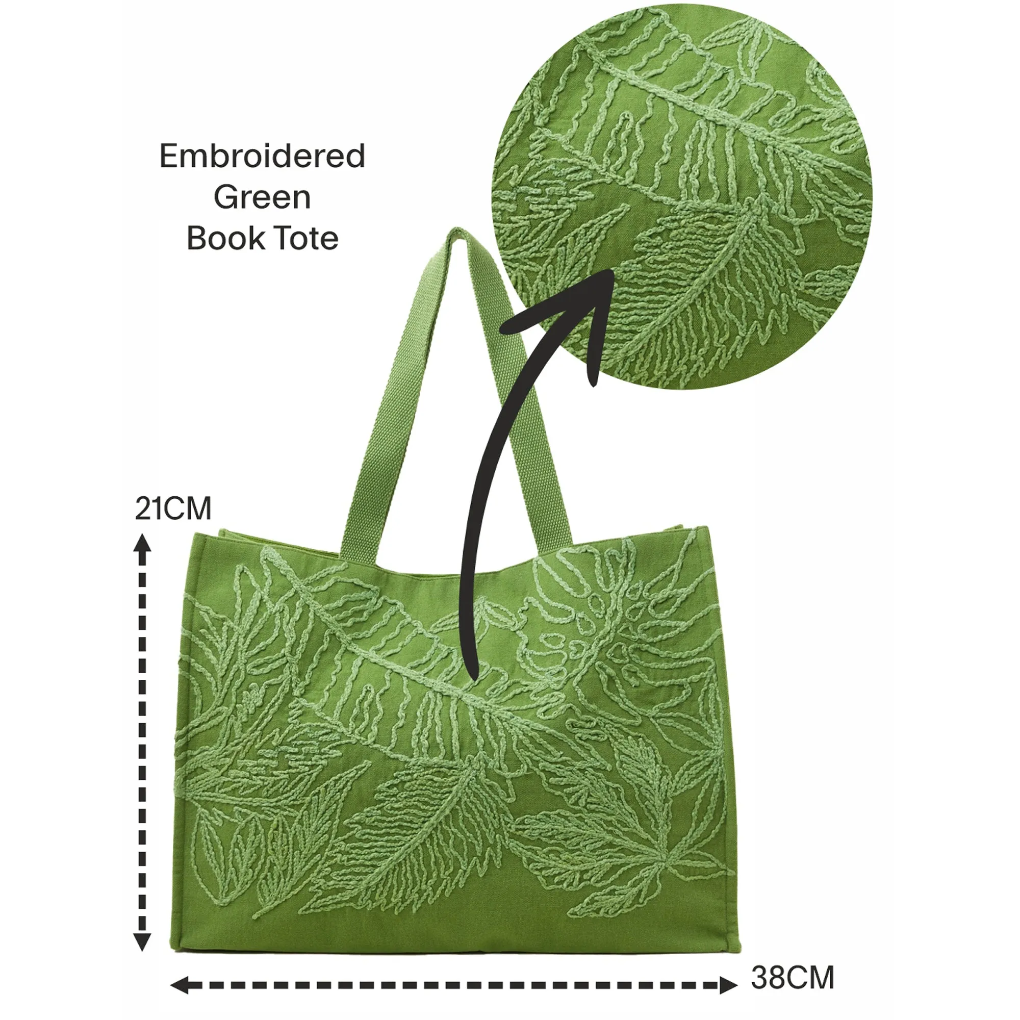 Accessorize London Women's Green Embroidered Book Tote