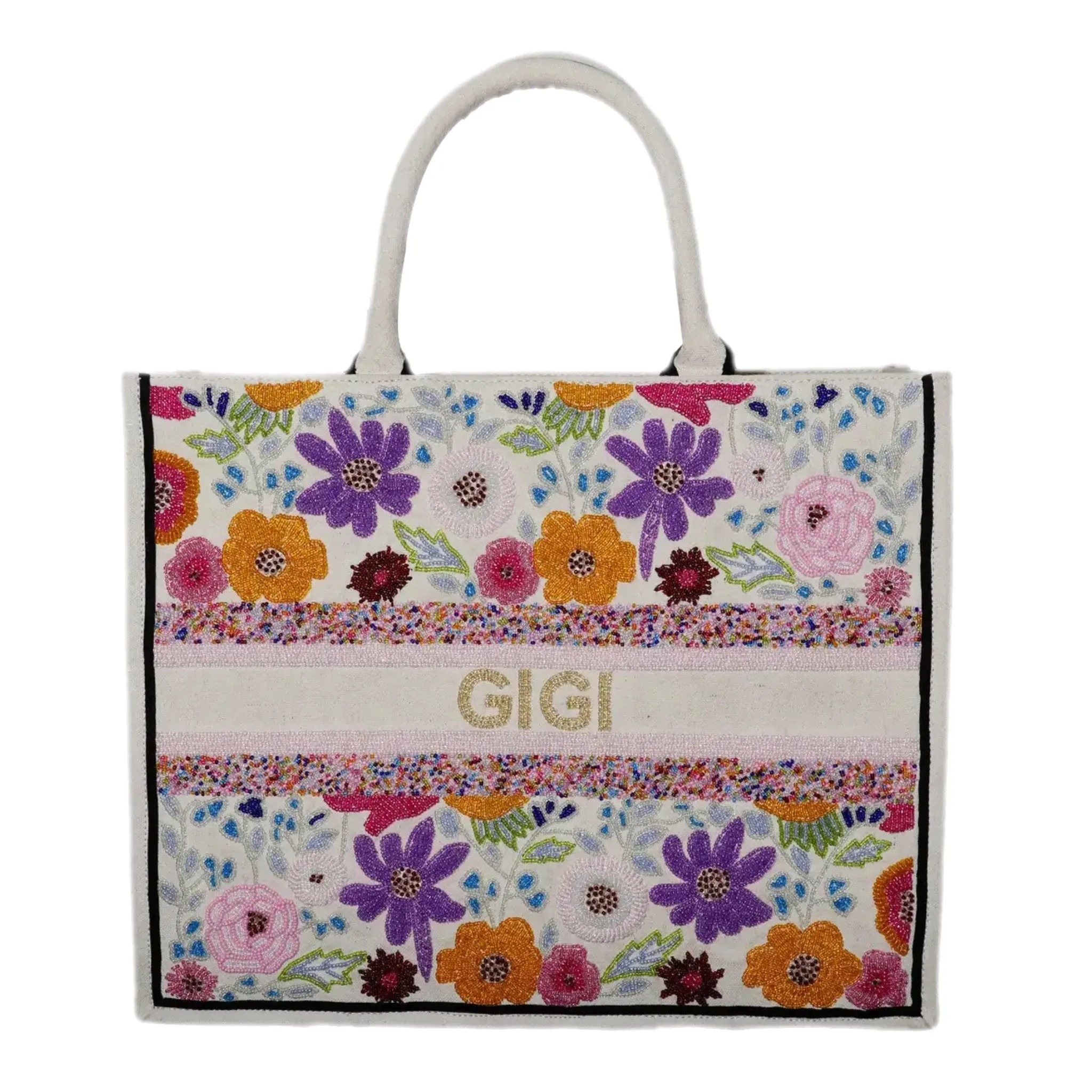 Bianca Multi Floral Customizable Beaded Tote