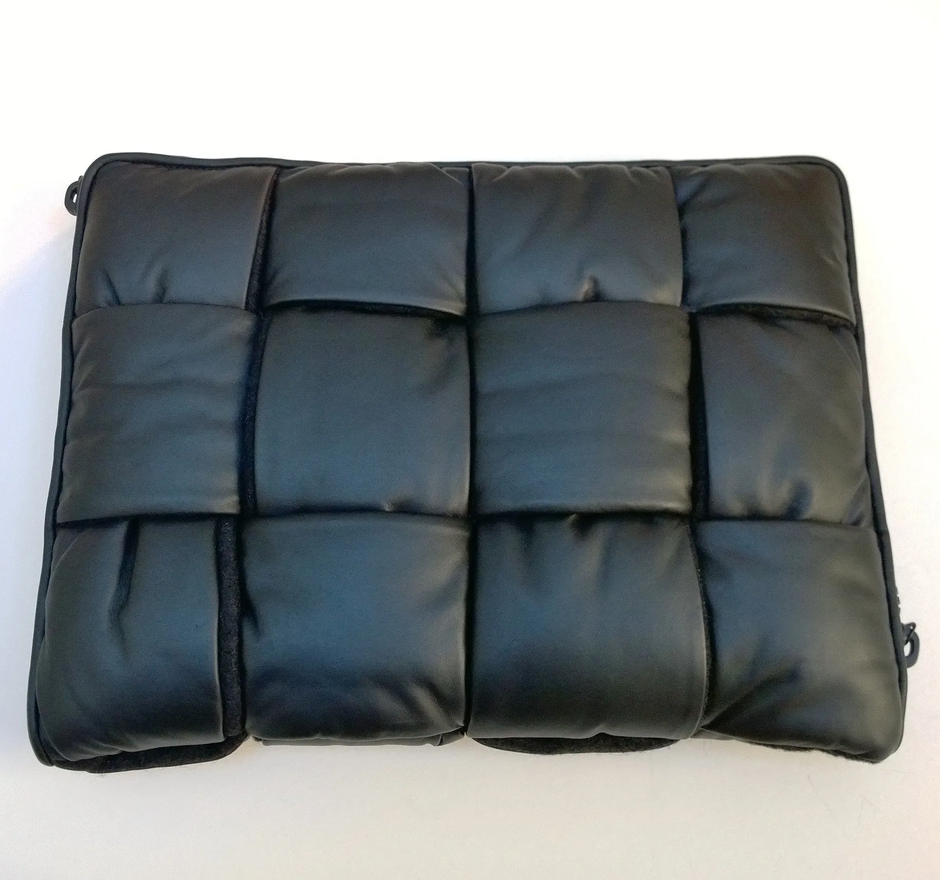 Bottega Veneta Quilted Padded Intrecciato Pouch in Dark Green Leather and Wool Computer Case