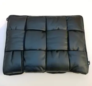 Bottega Veneta Quilted Padded Intrecciato Pouch in Dark Green Leather and Wool Computer Case