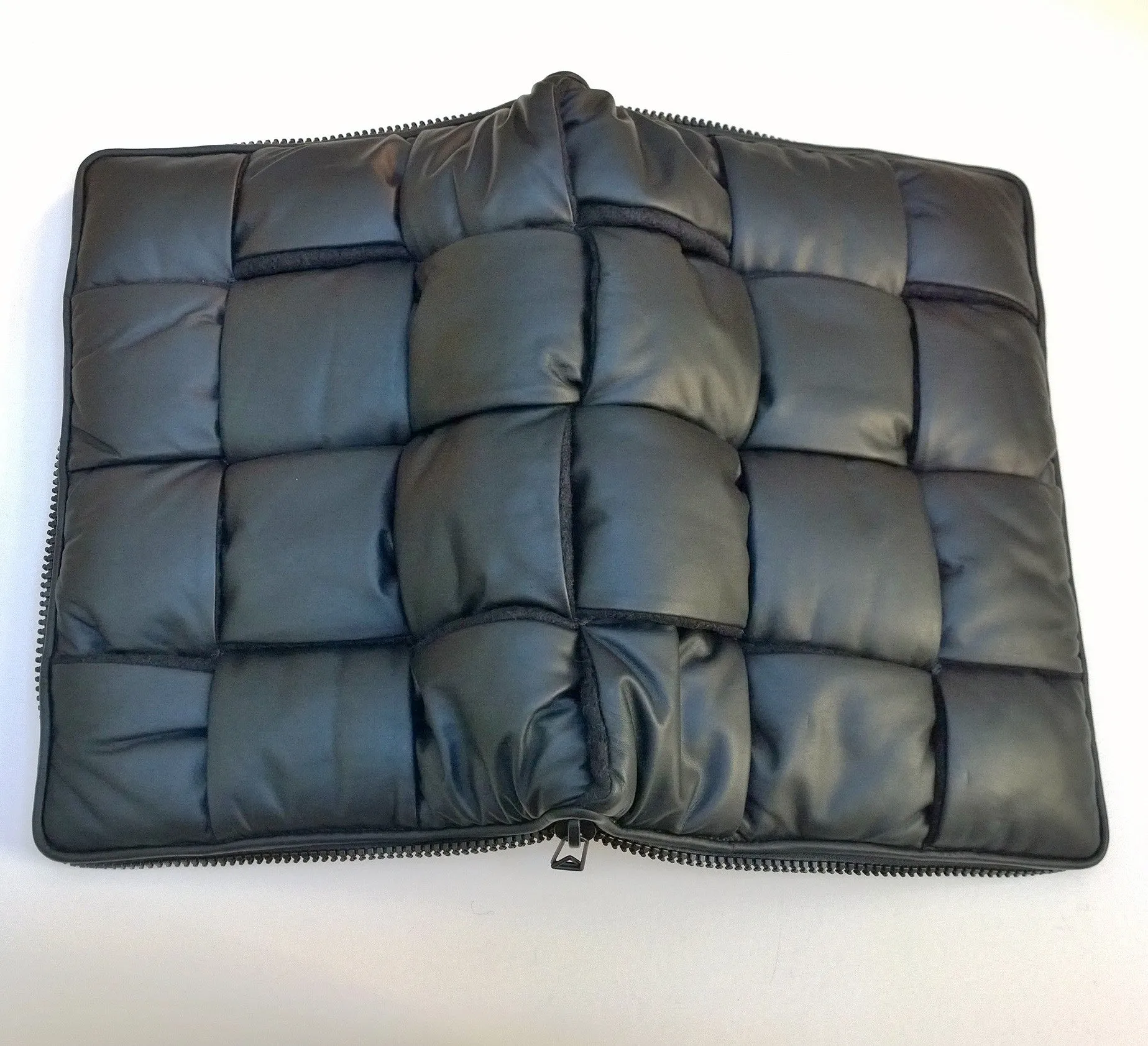 Bottega Veneta Quilted Padded Intrecciato Pouch in Dark Green Leather and Wool Computer Case