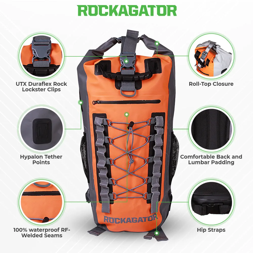 BUNDLE SPECIAL Rockagator Hydric Series 40 Liter Yellow Jacket Waterproof Backpack & 2 15-Liter DRY BAGS