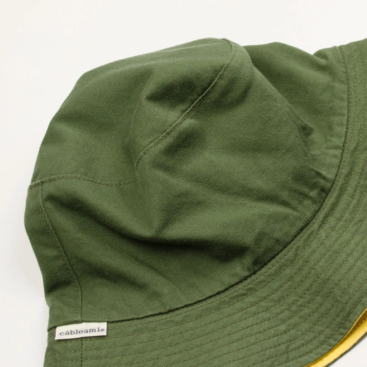 cableami - Loose Light Chino Reversible Bucket Hat - Olive / Lemon