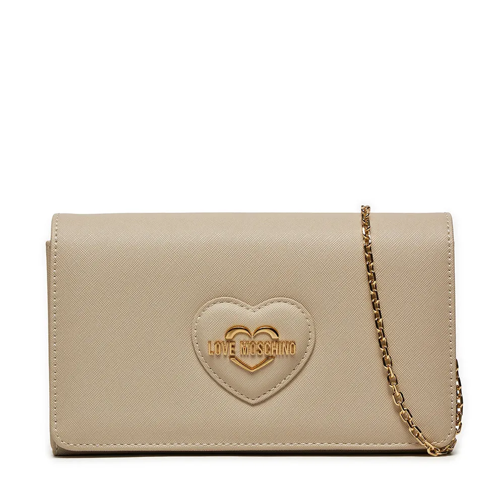 Clutch Donna con Tracolla LOVE MOSCHINO linea Sweet Heart stampa Saffiano Avorio