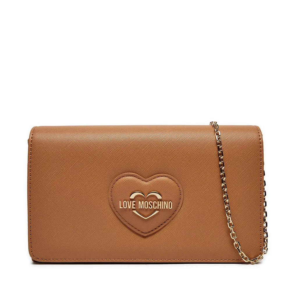 Clutch Donna con Tracolla LOVE MOSCHINO linea Sweet Heart stampa Saffiano color Biscotto