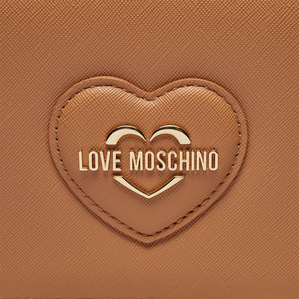 Clutch Donna con Tracolla LOVE MOSCHINO linea Sweet Heart stampa Saffiano color Biscotto