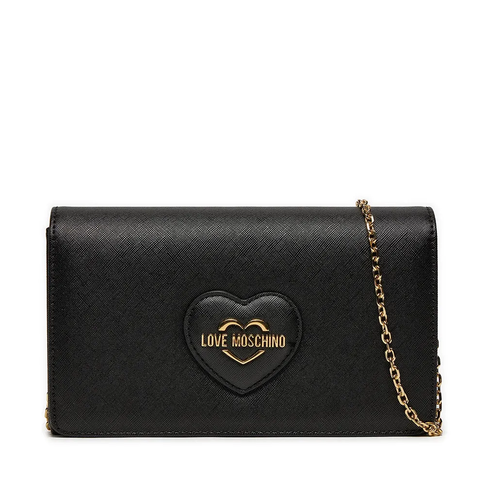 Clutch Donna con Tracolla LOVE MOSCHINO linea Sweet Heart stampa Saffiano Nera