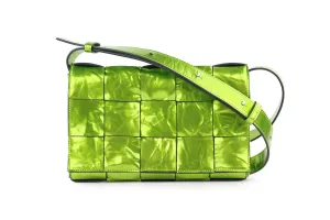 Green Crushed Metallic Intrecciato Cassette Bag