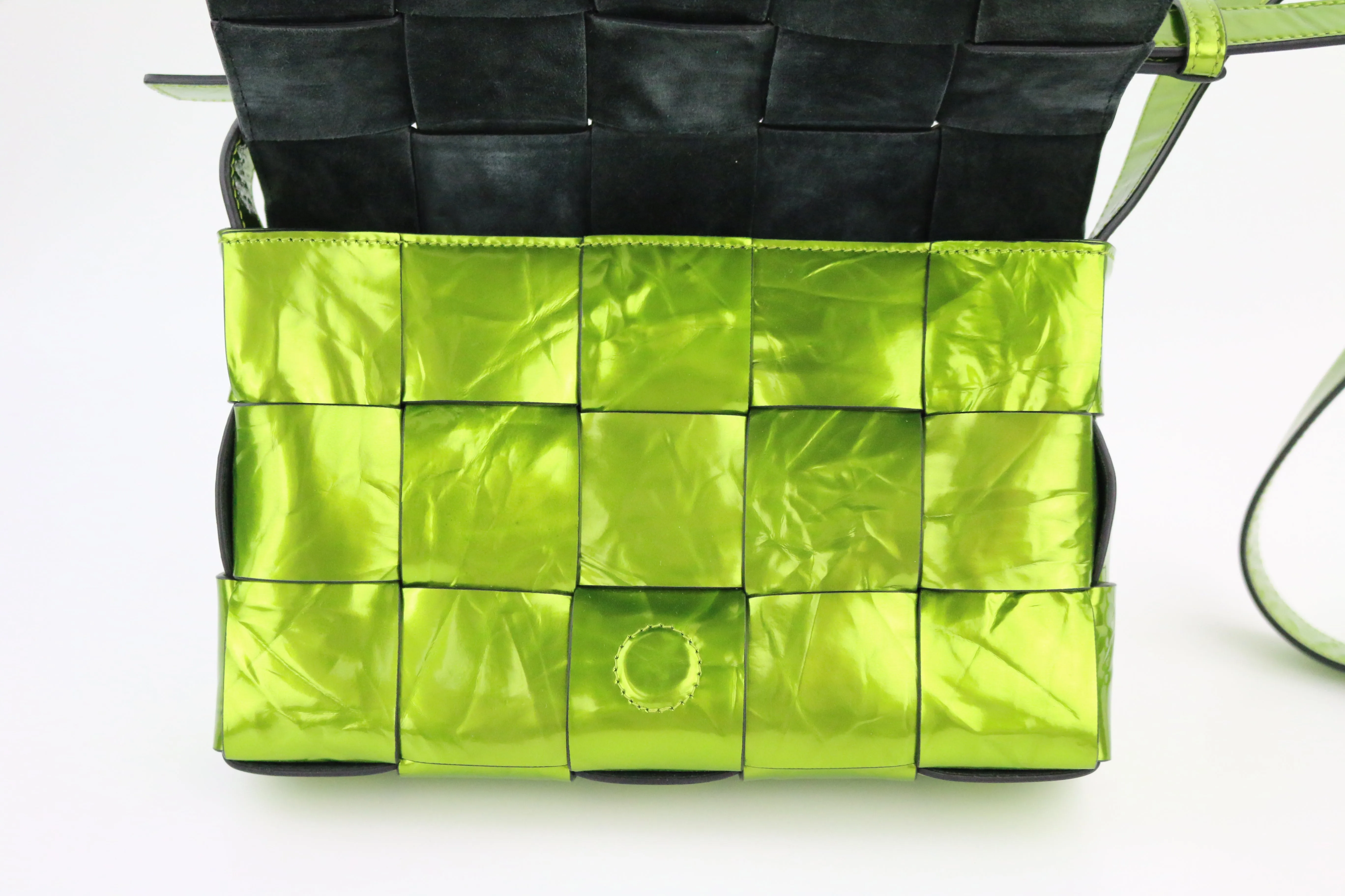 Green Crushed Metallic Intrecciato Cassette Bag