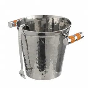 Hammered Stainless Steel Ice Bucket With Tongs