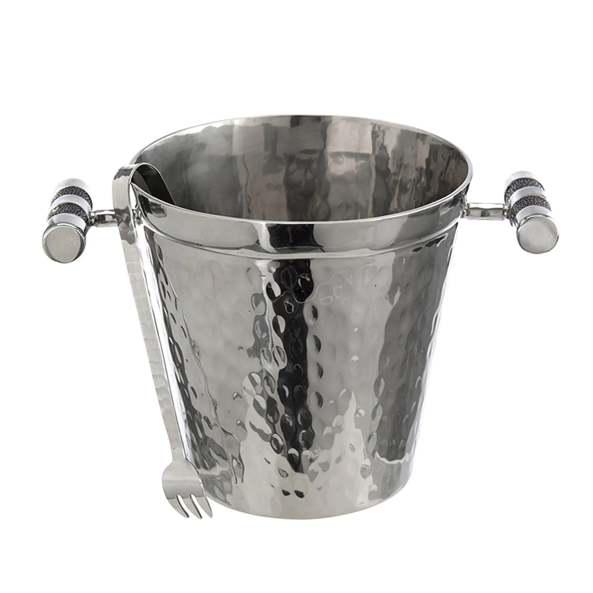 Hammered Stainless Steel Ice Bucket With Tongs