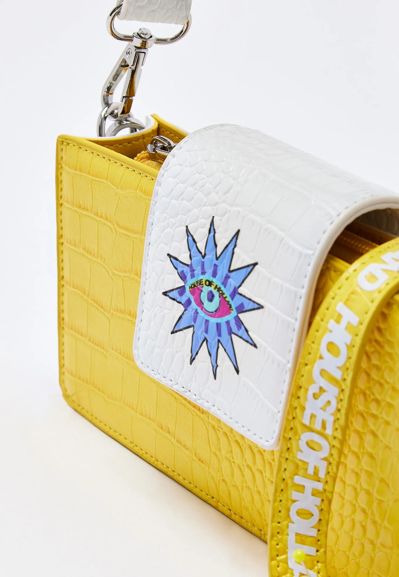 House Of Holland Small Crossbody Bag In Yellow And White With Printed Logo