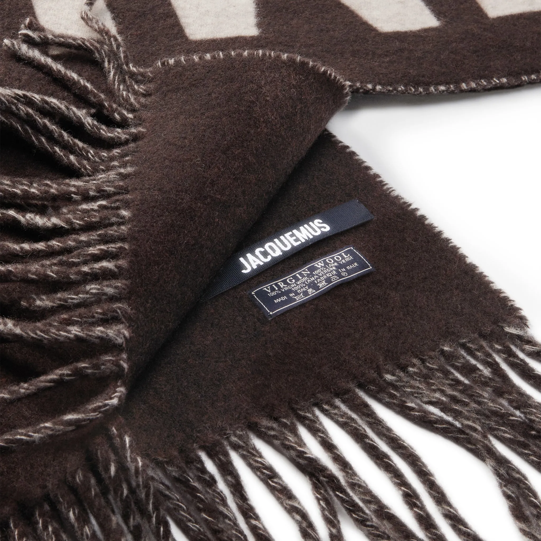 Jacquemus L'echarpe Fringe Logo Multi-Brown Scarf