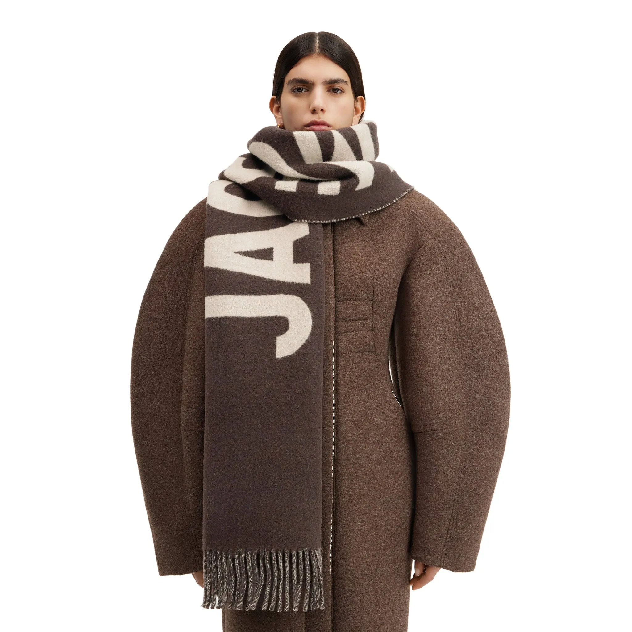 Jacquemus L'echarpe Fringe Logo Multi-Brown Scarf