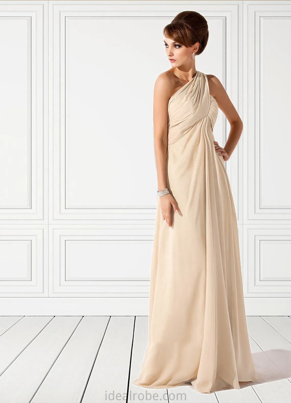 Jadyn Empire One-Shoulder Floor-Length Chiffon Mother of the Bride Dress With Ruffle STK126P0014777