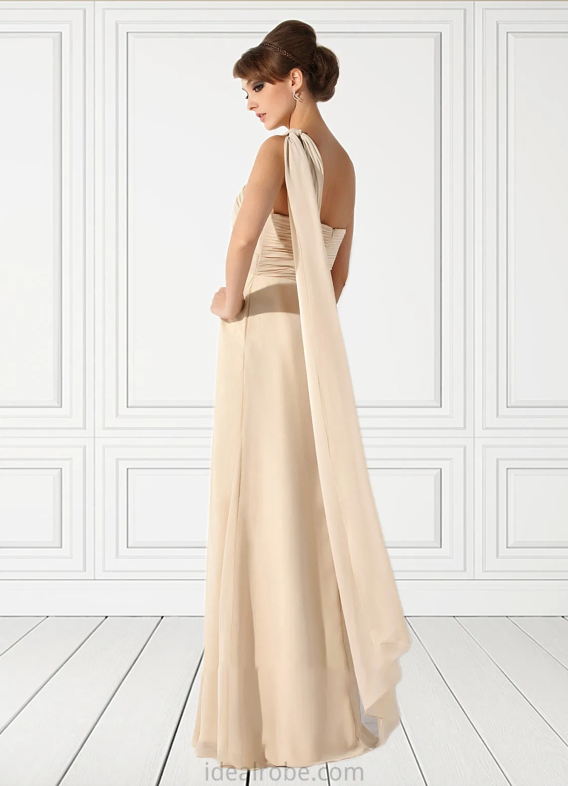 Jadyn Empire One-Shoulder Floor-Length Chiffon Mother of the Bride Dress With Ruffle STK126P0014777