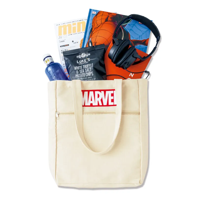 Japanese magazine gift Marvel Beige tote bag with zipper outside