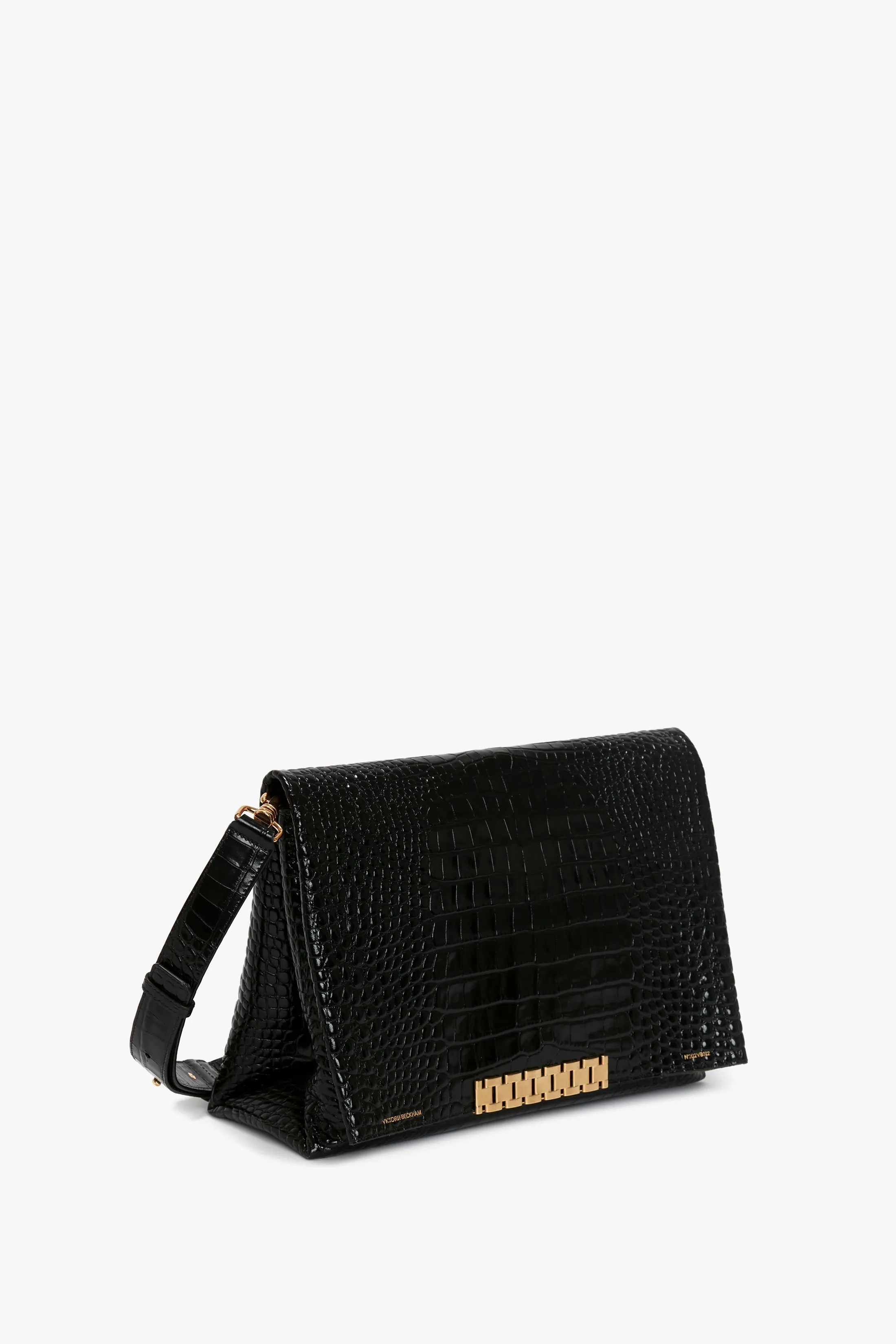 Jumbo Chain Pouch in Black Croc-Effect Leather