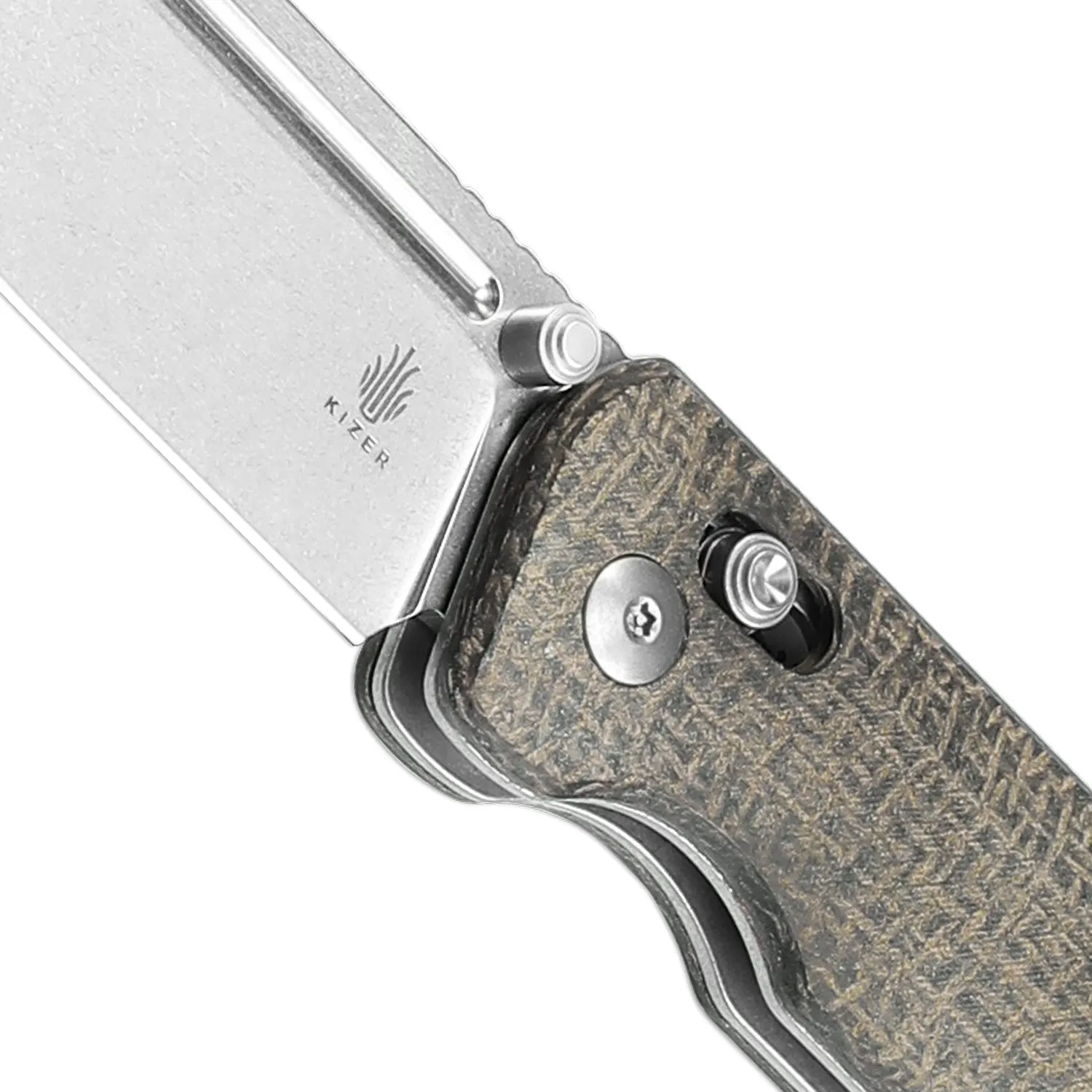 Kizer 154CM Blade Clutch Lock Micarta Handle V4481C2 (3.31 Stonewash)