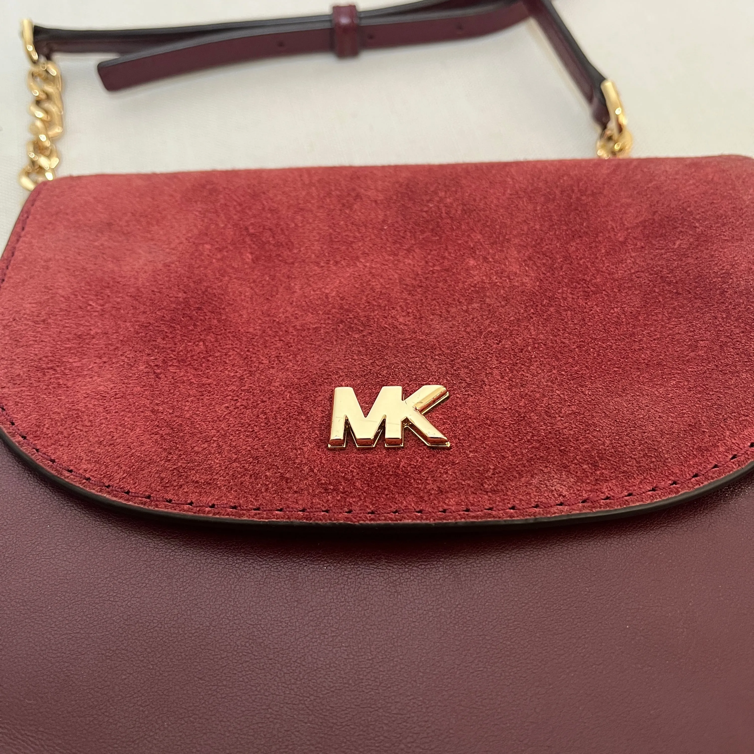 Michael Kors Maroon Suede and Leather Crossbody Bag | Pre Loved |