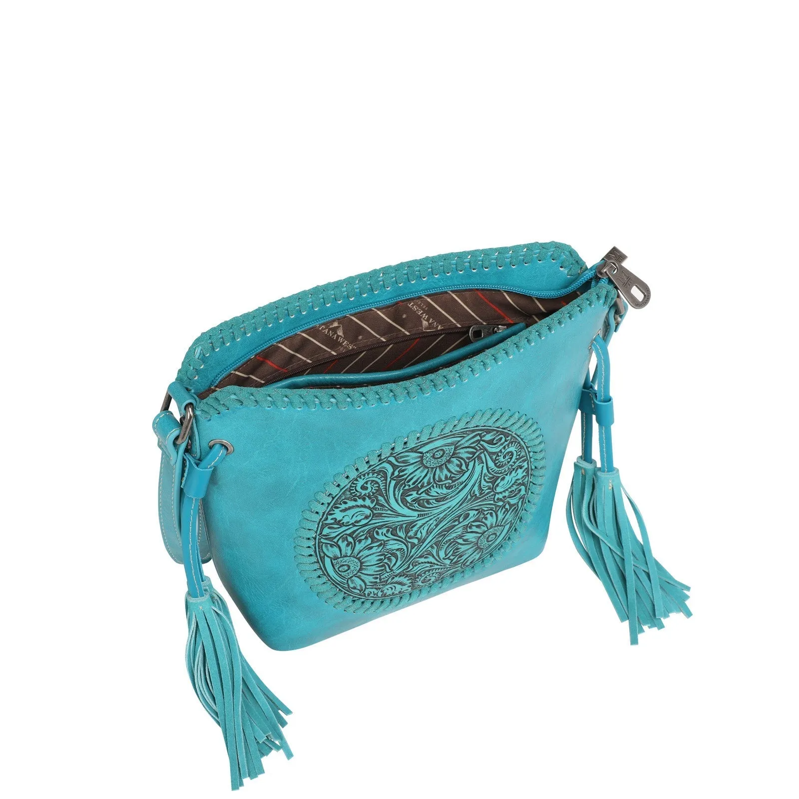 Montana West Fringe Floral Tooled Crossbody Bag