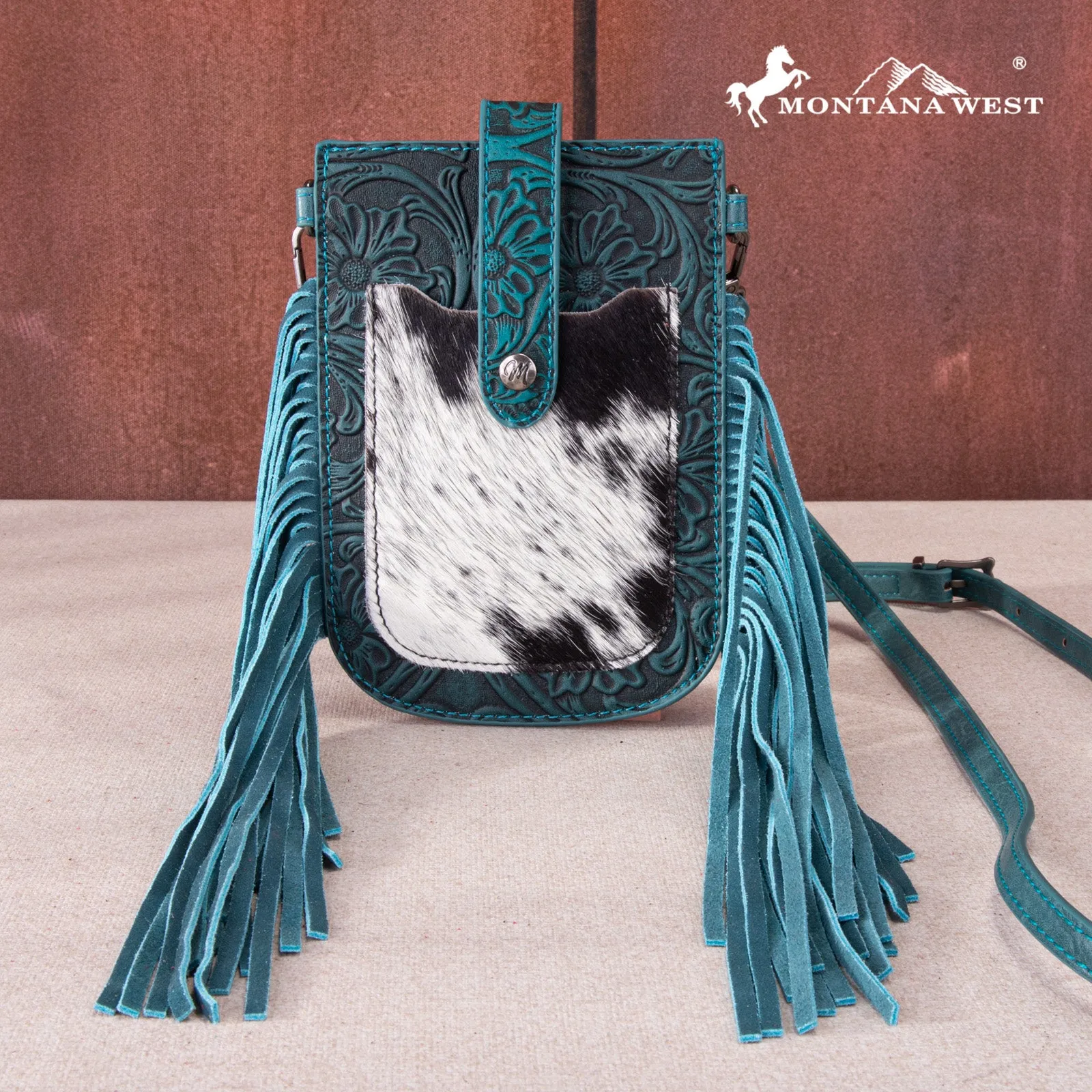 MW1263-200 Montana West Hair-On Cowhide Fringe Phone Wallet Crossbody