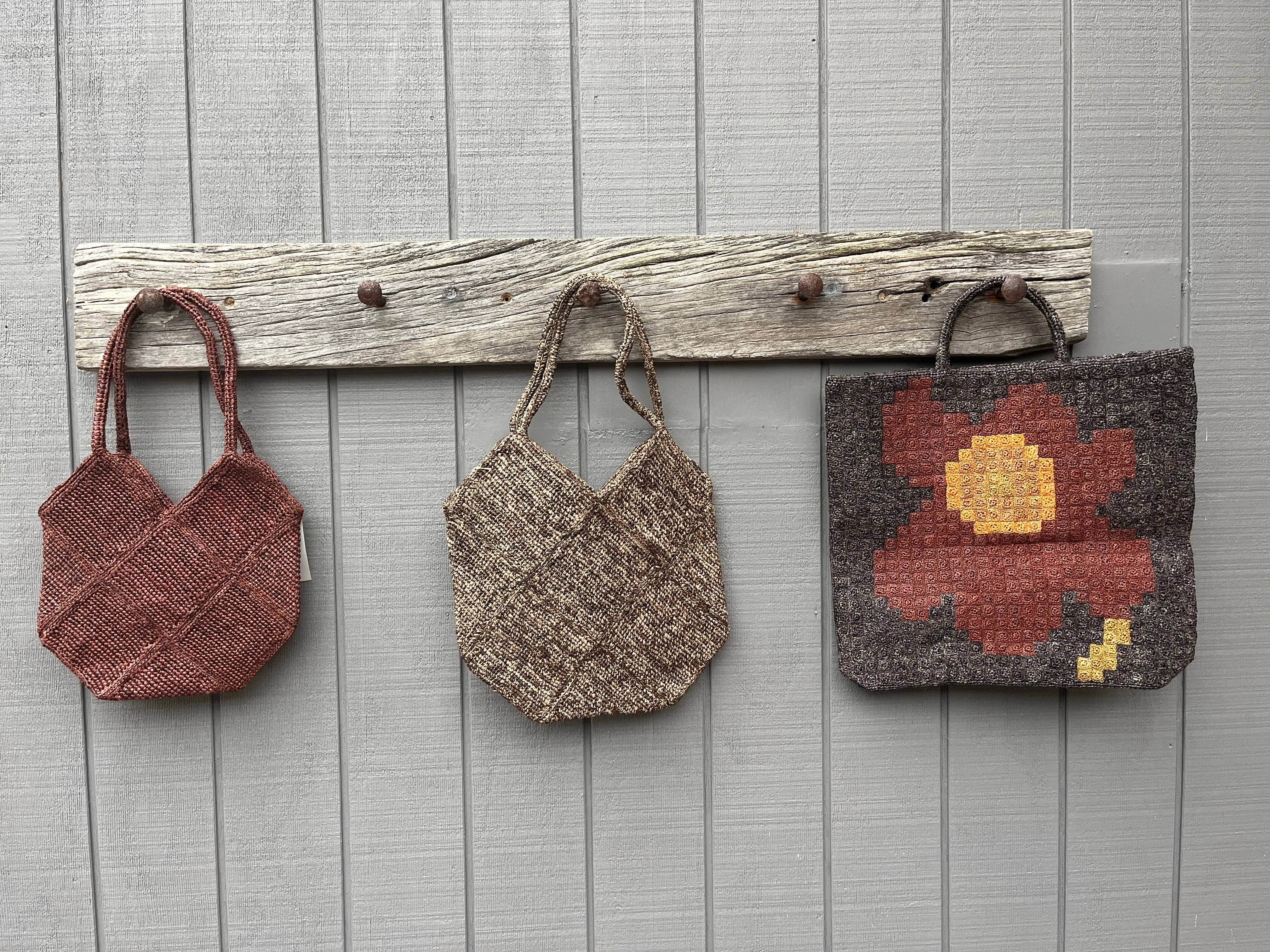 Patchwork crocheted raffia bag \ med