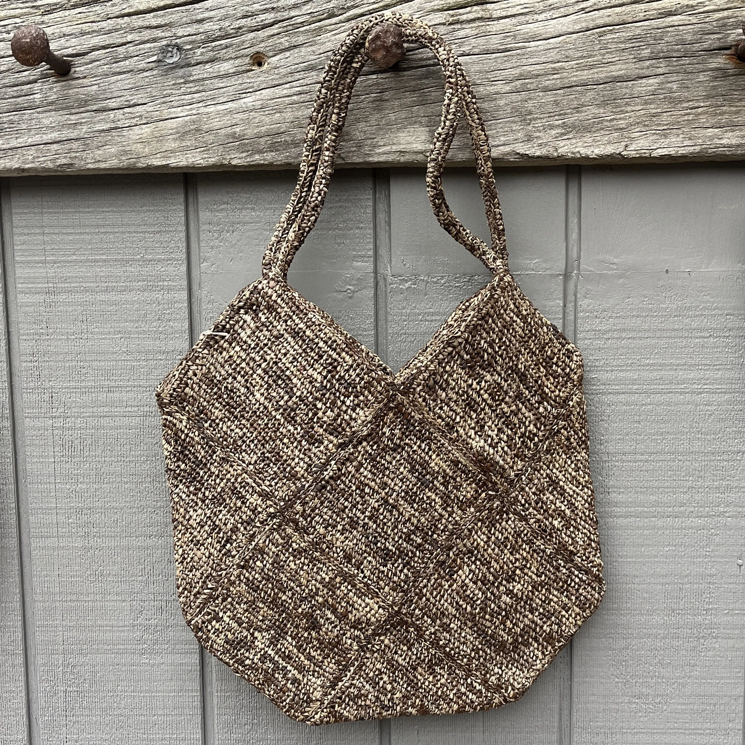 Patchwork crocheted raffia bag \ med