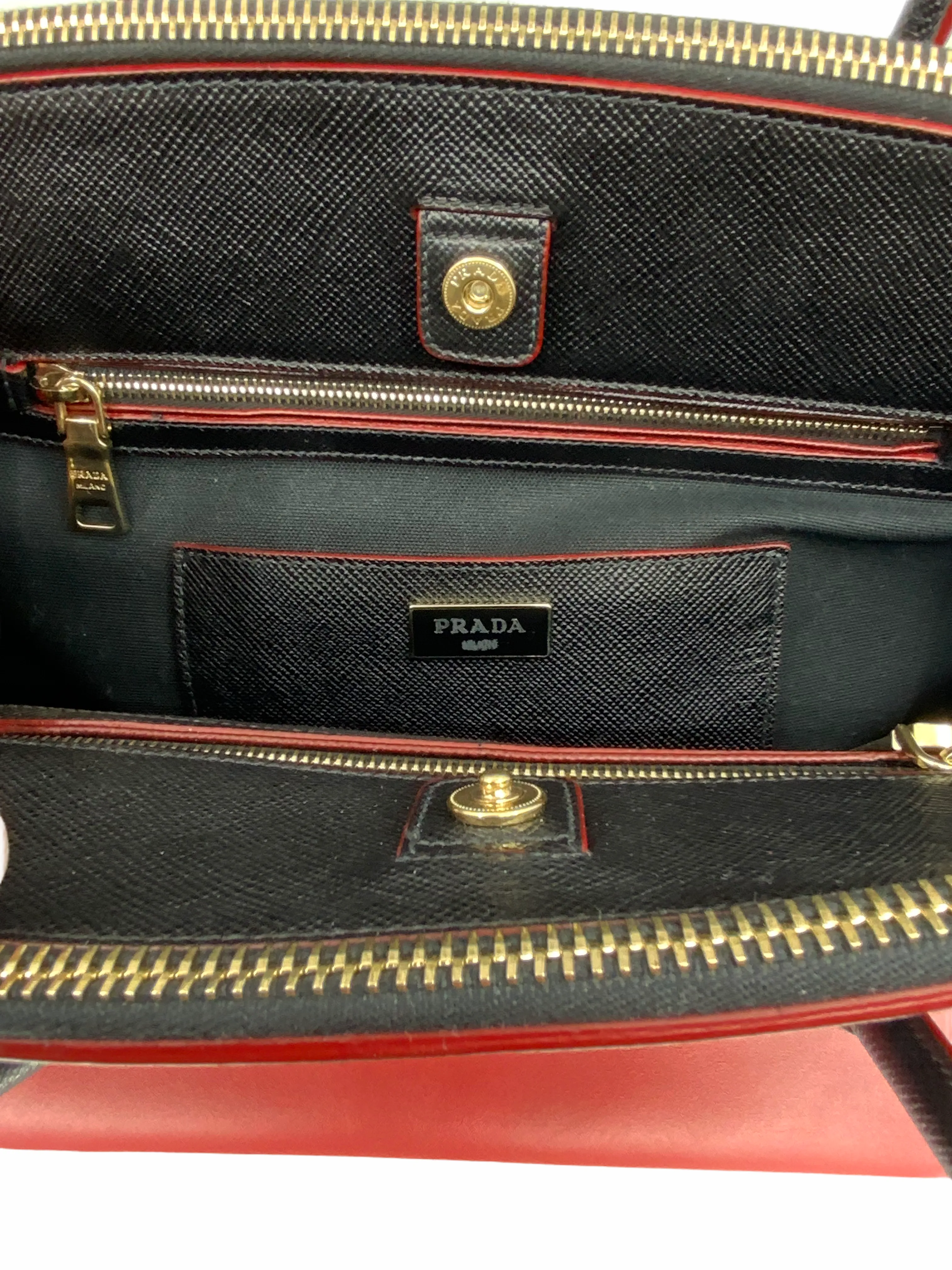 Prada Bi-Color Leather Front Zip Tote with Shoulder Strap