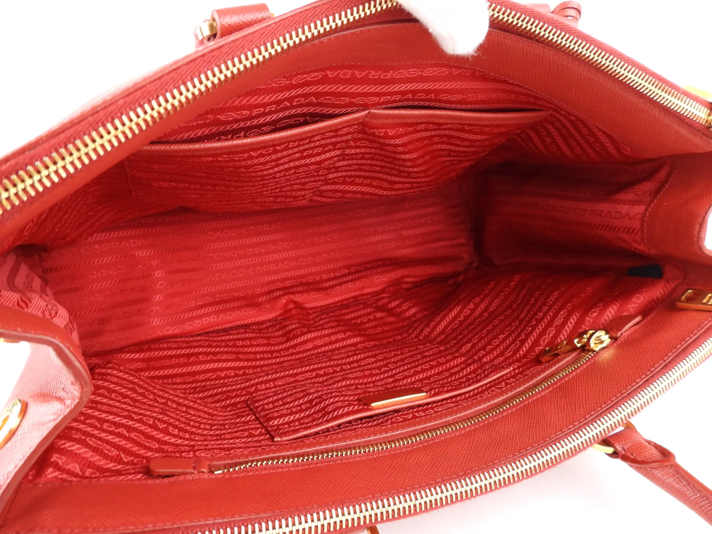 Prada Red Saffiano Leather Large Galleria Double Zip Tote