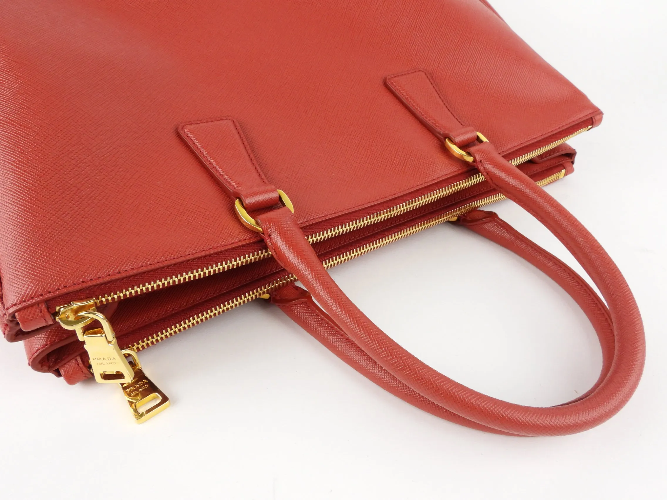 Prada Red Saffiano Leather Large Galleria Double Zip Tote