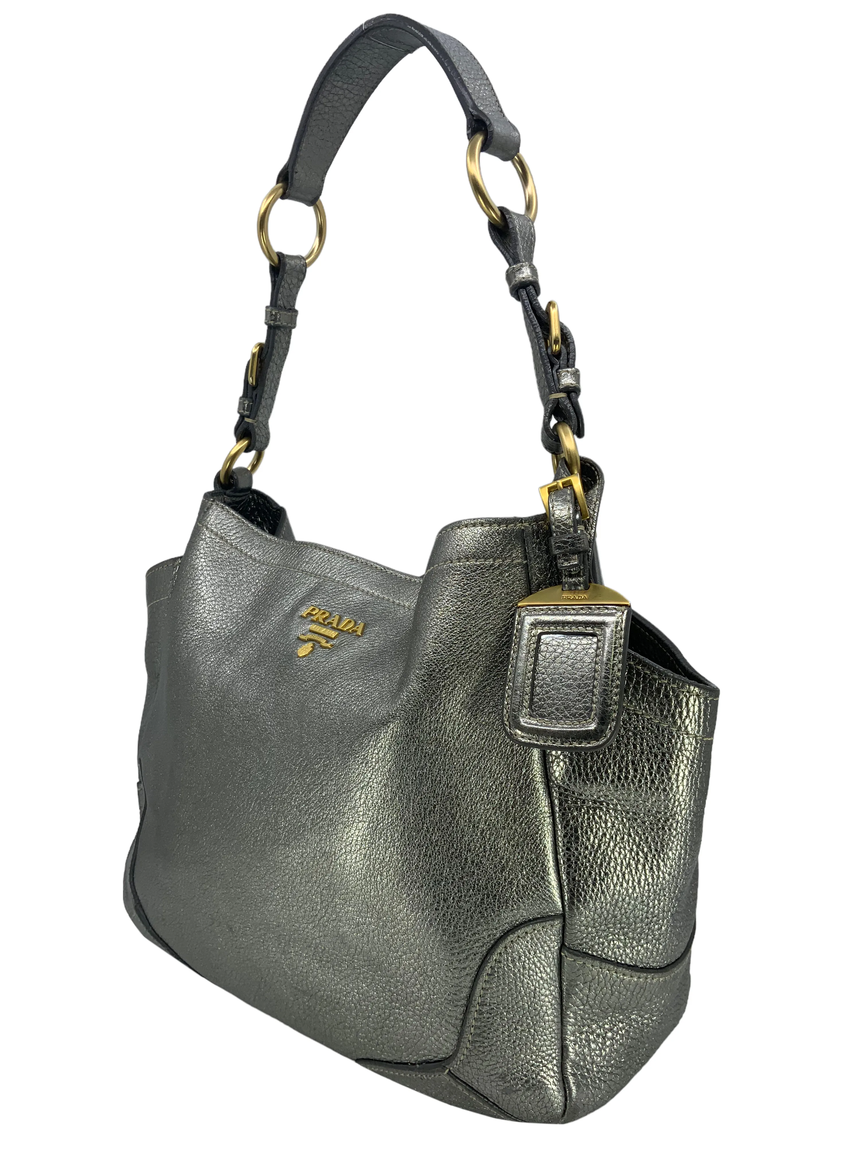 Prada Side Pocket Zip Vitello Daino Zip Hobo Bag