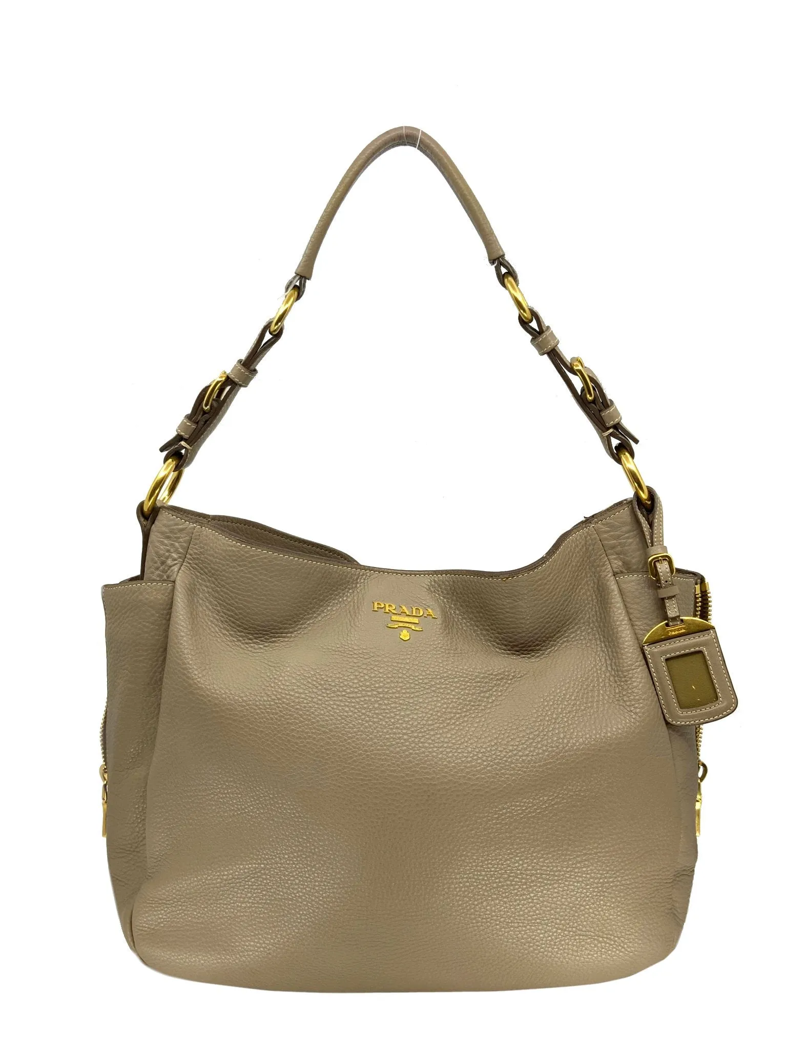 Prada Side Pocket Zip Vitello Daino Zip Hobo Bag