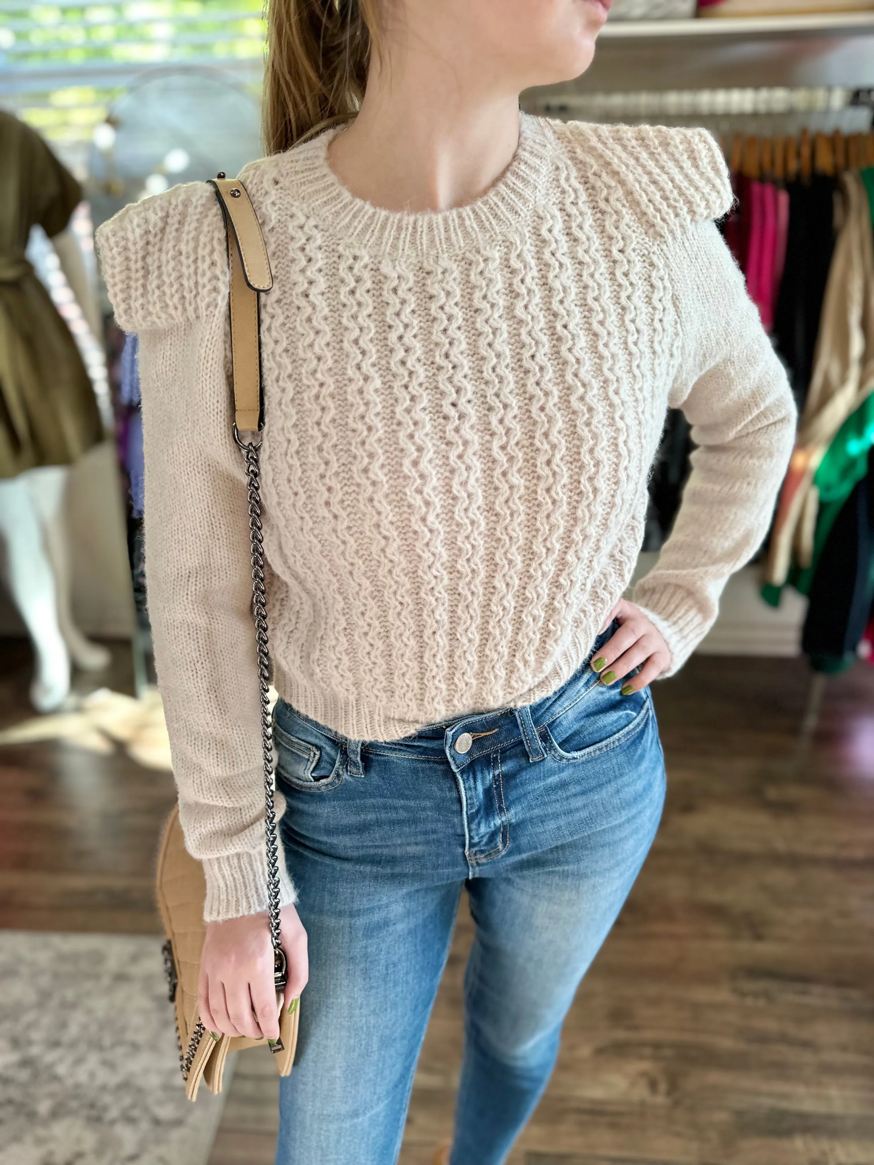 Puff Shoulder Crop Sweater