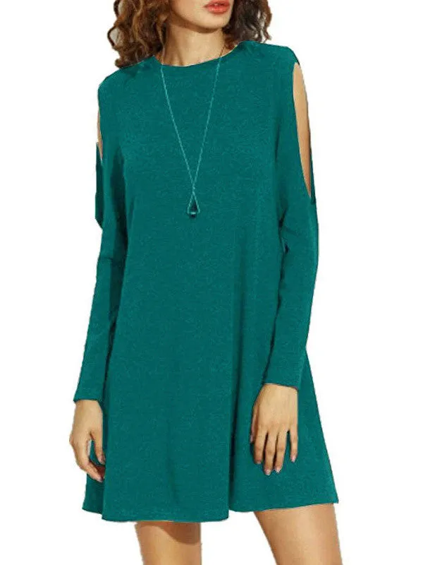 Pure Color Hollow Sleeves Basic Dress