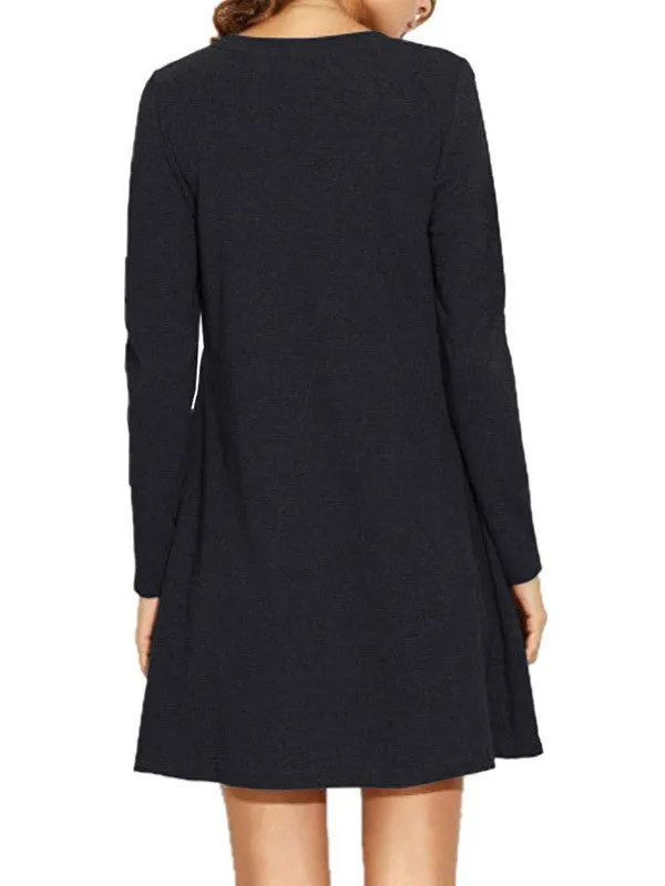 Pure Color Hollow Sleeves Basic Dress