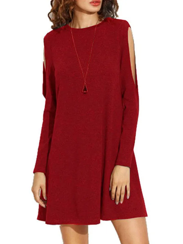 Pure Color Hollow Sleeves Basic Dress