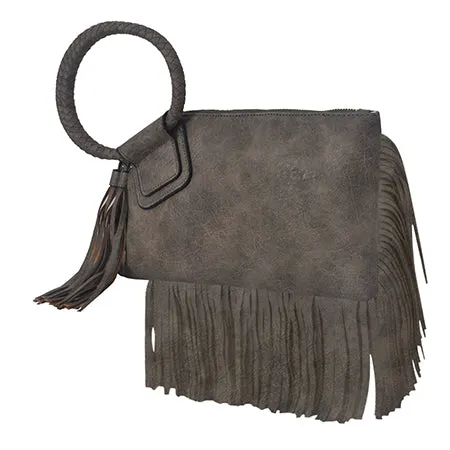 Taupe Gray NGIL Faux Leather Fringe Wristlet