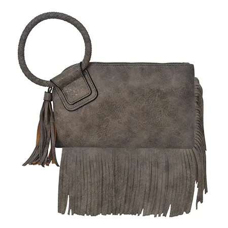 Taupe Gray NGIL Faux Leather Fringe Wristlet