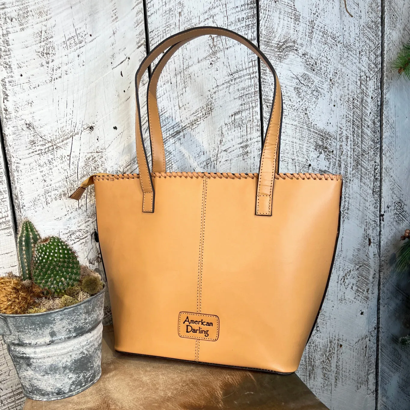 The Guthrie Tooled Leather Tote in Natural