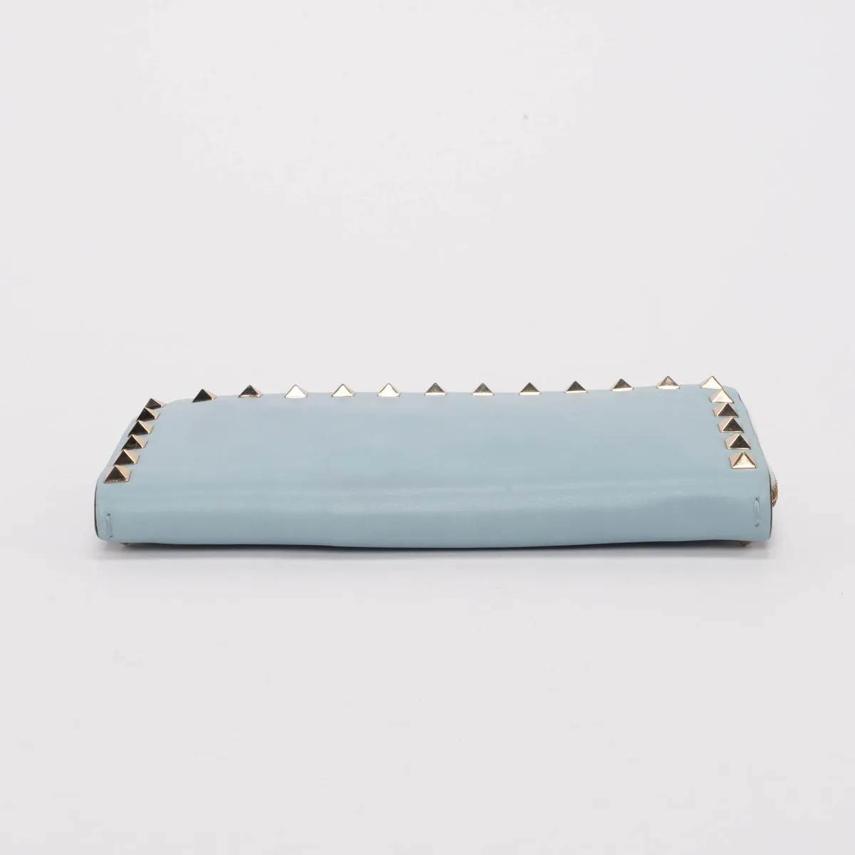 Valentino Pale Blue Smooth Calf Rockstud Zip Wallet