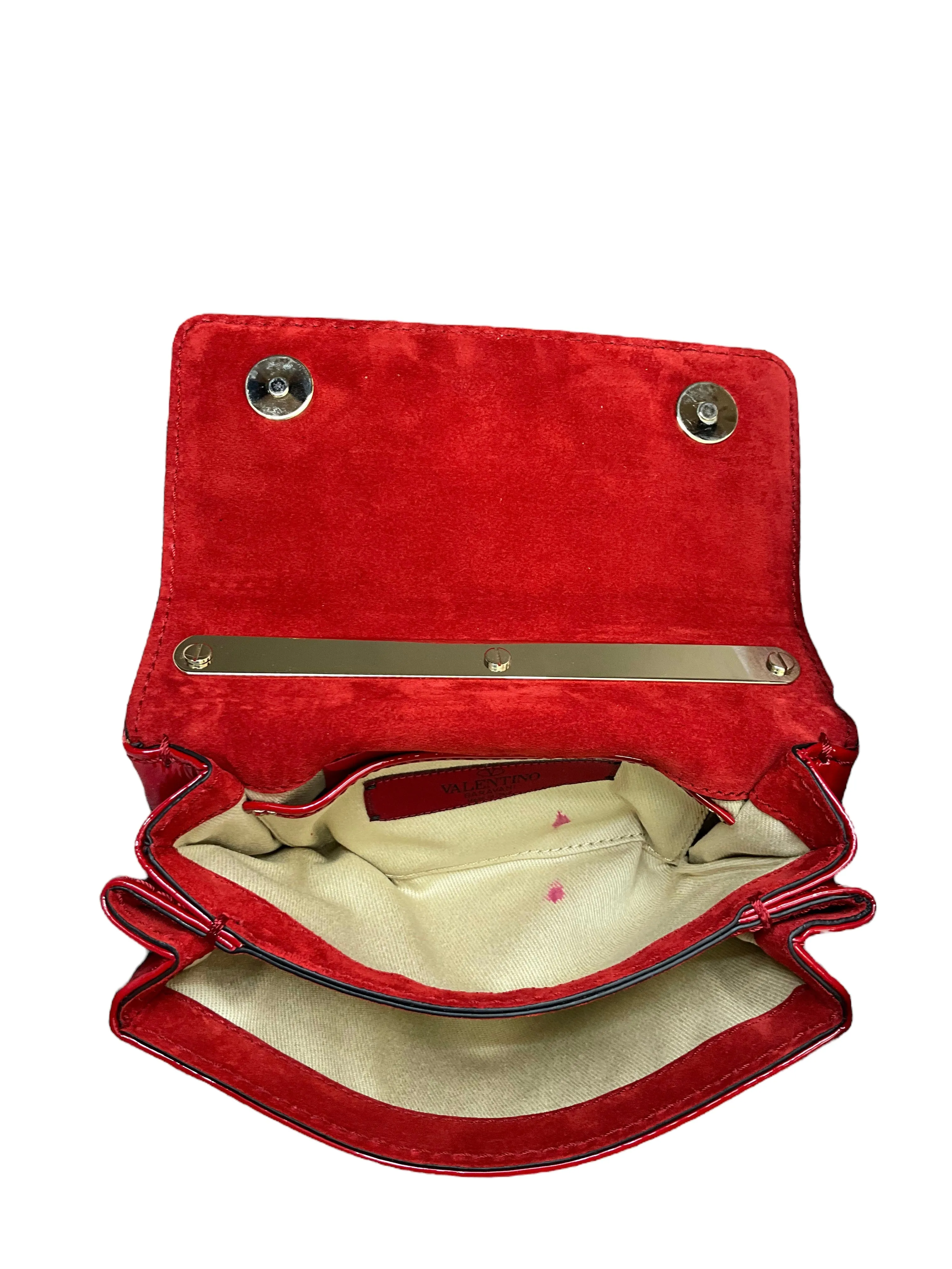 Valentino Red Patent Leather Rockstud Va Va Vroom Chain Clutch