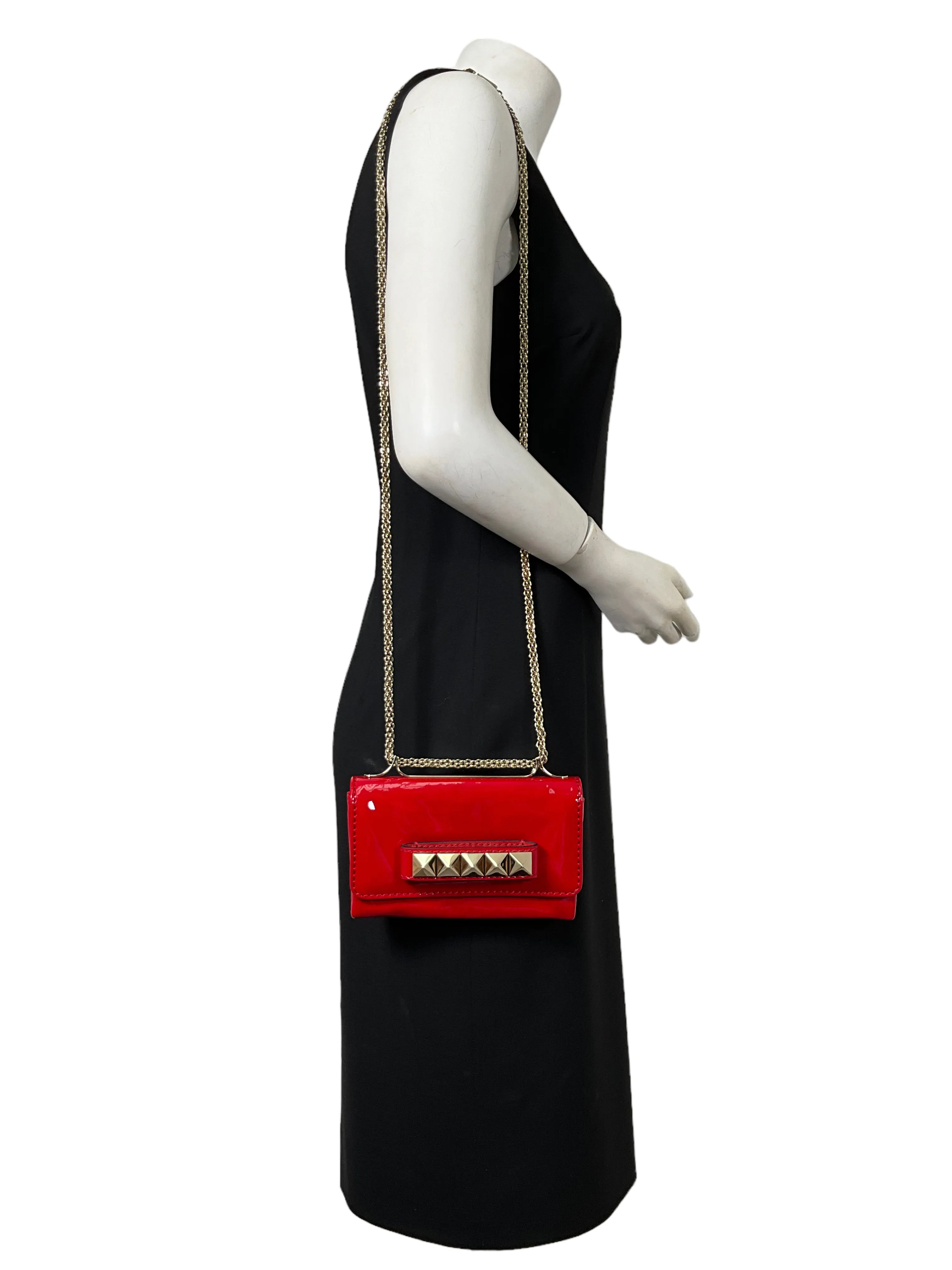 Valentino Red Patent Leather Rockstud Va Va Vroom Chain Clutch